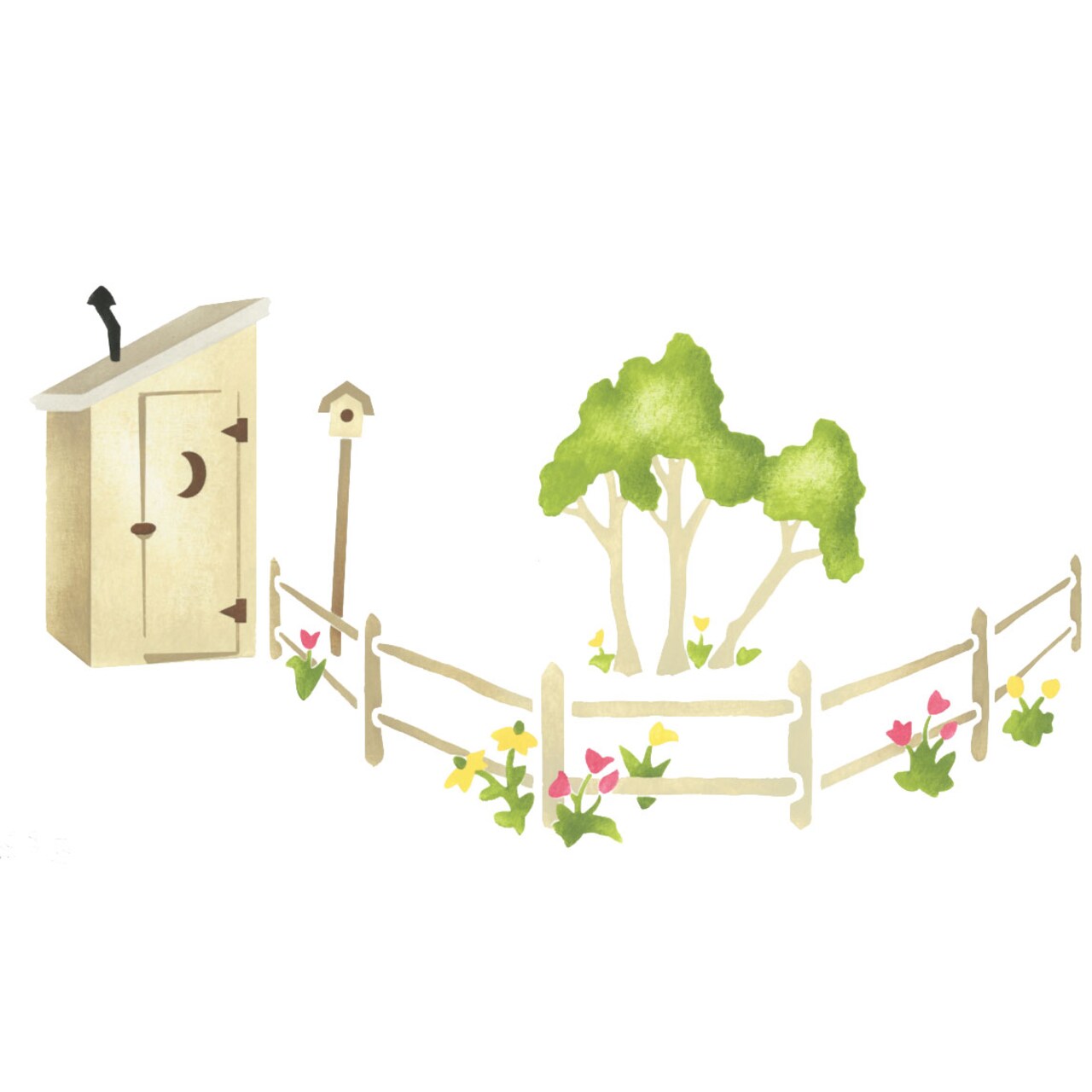 Outhouse Border with Fence Wall Stencil | 2690 by Designer Stencils | Pattern Stencils | Reusable Stencils for Painting | Safe & Reusable Template for Wall Decor | Try This Stencil Instead of a Wallpaper | Easy to Use & Clean Art Stencil Pattern